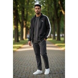 PUMA Men’s Full Zip Track Jacket Size Medium | Black Gray Colorblock | Athletic